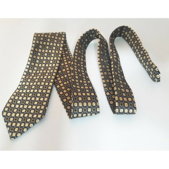 Sean John Micro Check Neck Tie Silk Black Gold Checkered Squares Blue Accents - Picture 4 of 7